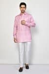 Buy_Arihant Rai Sinha_Pink Kurta Satin Print Diamond Pattern Short With Pant _at_Aza_Fashions