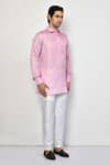 Arihant Rai Sinha_Pink Kurta Satin Print Diamond Pattern Short With Pant _at_Aza_Fashions