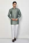 Buy_Arihant Rai Sinha_Grey Kurta Linen Self Design Stripe Pattern Short With Pant _at_Aza_Fashions