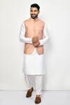 Buy_Arihant Rai Sinha_Peach Silk, Cotton Embroidery Paisley Pattern Bundi Kurta Set_at_Aza_Fashions