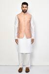 Buy_Arihant Rai Sinha_Peach Silk, Cotton Embroidery Paisley Pattern Bundi Kurta Set_Online_at_Aza_Fashions