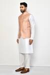 Arihant Rai Sinha_Peach Silk, Cotton Embroidery Paisley Pattern Bundi Kurta Set_at_Aza_Fashions