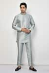 Buy_Arihant Rai Sinha_Grey Kurta Silk Plain Solid Full Sleeve With Pant _at_Aza_Fashions