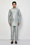 Buy_Arihant Rai Sinha_Grey Kurta Silk Plain Solid Full Sleeve With Pant _Online_at_Aza_Fashions