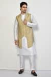 Buy_Arihant Rai Sinha_Beige Kurta And Pant Cotton Blend Woven Butti Pattern Bundi Set _at_Aza_Fashions