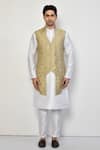 Buy_Arihant Rai Sinha_Beige Kurta And Pant Cotton Blend Woven Butti Pattern Bundi Set _Online_at_Aza_Fashions