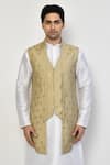 Shop_Arihant Rai Sinha_Beige Kurta And Pant Cotton Blend Woven Butti Pattern Bundi Set _Online_at_Aza_Fashions