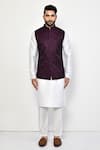 Buy_Arihant Rai Sinha_Purple Cotton Blend Embroidery Peacock Feather Bundi Kurta Set _Online_at_Aza_Fashions