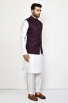 Arihant Rai Sinha_Purple Cotton Blend Embroidery Peacock Feather Bundi Kurta Set _at_Aza_Fashions