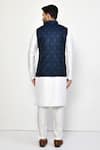 Shop_Arihant Rai Sinha_Blue Silk, Cotton Embroidery Peacock Feather Bundi Kurta Set_at_Aza_Fashions