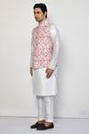 Arihant Rai Sinha_Pink Silk, Cotton, Brocade Embroidery Floral Garden Pattern Bundi Set _at_Aza_Fashions