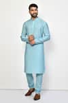Buy_Arihant Rai Sinha_Blue Silk, Cotton Plain Straight Long Kurta Set _at_Aza_Fashions