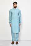 Shop_Arihant Rai Sinha_Blue Silk, Cotton Plain Straight Long Kurta Set _Online_at_Aza_Fashions