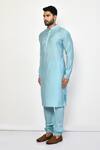 Arihant Rai Sinha_Blue Silk, Cotton Plain Straight Long Kurta Set _at_Aza_Fashions