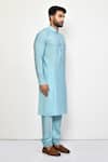 Buy_Arihant Rai Sinha_Blue Silk, Cotton Plain Straight Long Kurta Set 
