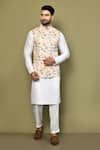 Buy_Arihant Rai Sinha_Cream Kurta And Pant Cotton Blend Embroidery Thread Flower Print Bundi & Set _at_Aza_Fashions