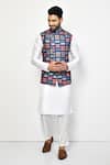 Buy_Arihant Rai Sinha_Blue Kurta And Pant Cotton Blend Embroidery Thread Work Bundi & Set _at_Aza_Fashions