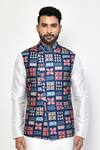 Buy_Arihant Rai Sinha_Blue Kurta And Pant Cotton Blend Embroidery Thread Work Bundi & Set _Online_at_Aza_Fashions
