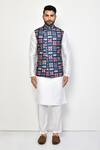 Shop_Arihant Rai Sinha_Blue Kurta And Pant Cotton Blend Embroidery Thread Work Bundi & Set _Online_at_Aza_Fashions
