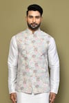 Buy_Arihant Rai Sinha_Green Kurta And Pant Cotton Blend Embroidery Thread Linen Bundi & Set _Online_at_Aza_Fashions