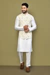 Buy_Arihant Rai Sinha_Beige Kurta And Pant Cotton Blend Printed Floral Bundi & Set _at_Aza_Fashions