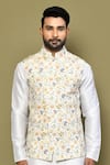 Buy_Arihant Rai Sinha_Beige Kurta And Pant Cotton Blend Printed Floral Bundi & Set _Online_at_Aza_Fashions