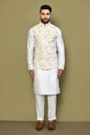 Shop_Arihant Rai Sinha_Beige Kurta And Pant Cotton Blend Printed Floral Bundi & Set _Online_at_Aza_Fashions