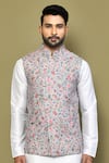 Buy_Arihant Rai Sinha_Green Cotton Blend Printed Floral Pattern Bundi And Kurta Set _Online_at_Aza_Fashions