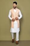 Buy_Arihant Rai Sinha_Peach Kurta And Pant Cotton Blend Embroidery Thread Gota Work Bundi & Set _at_Aza_Fashions