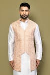 Buy_Arihant Rai Sinha_Peach Kurta And Pant Cotton Blend Embroidery Thread Gota Work Bundi & Set _Online_at_Aza_Fashions