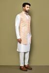 Buy_Arihant Rai Sinha_Peach Kurta And Pant Cotton Blend Embroidery Thread Gota Work Bundi & Set 