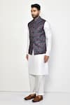 Arihant Rai Sinha_Blue Kurta And Pant Cotton Blend Printed Garden Bundi & Set _at_Aza_Fashions