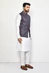 Buy_Arihant Rai Sinha_Blue Kurta And Pant Cotton Blend Printed Garden Bundi & Set 