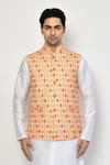 Shop_Arihant Rai Sinha_Yellow Kurta And Pant Cotton Blend Printed Diamond Bundi & Set _Online_at_Aza_Fashions