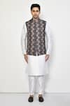 Buy_Arihant Rai Sinha_Blue Kurta And Pant Cotton Blend Printed Hexagon Bundi & Set _Online_at_Aza_Fashions