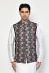 Shop_Arihant Rai Sinha_Blue Kurta And Pant Cotton Blend Printed Hexagon Bundi & Set _Online_at_Aza_Fashions