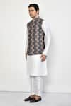 Arihant Rai Sinha_Blue Kurta And Pant Cotton Blend Printed Hexagon Bundi & Set _at_Aza_Fashions