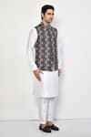 Buy_Arihant Rai Sinha_Blue Kurta And Pant Cotton Blend Printed Hexagon Bundi & Set 