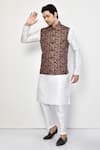 Buy_Arihant Rai Sinha_Brown Kurta And Pant Cotton Blend Printed Chevron Bundi & Set _at_Aza_Fashions