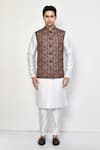 Buy_Arihant Rai Sinha_Brown Kurta And Pant Cotton Blend Printed Chevron Bundi & Set _Online_at_Aza_Fashions