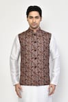 Shop_Arihant Rai Sinha_Brown Kurta And Pant Cotton Blend Printed Chevron Bundi & Set _Online_at_Aza_Fashions