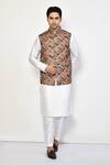 Buy_Arihant Rai Sinha_Brown Kurta And Pant Cotton Blend Printed Square Bundi & Set _at_Aza_Fashions