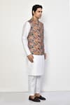 Buy_Arihant Rai Sinha_Brown Kurta And Pant Cotton Blend Printed Square Bundi & Set 