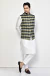 Buy_Arihant Rai Sinha_Blue Cotton Blend Printed Ikat Bundi And Kurta Set _at_Aza_Fashions