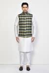 Buy_Arihant Rai Sinha_Blue Cotton Blend Printed Ikat Bundi And Kurta Set _Online_at_Aza_Fashions