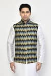 Shop_Arihant Rai Sinha_Blue Cotton Blend Printed Ikat Bundi And Kurta Set _Online_at_Aza_Fashions