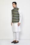 Arihant Rai Sinha_Blue Cotton Blend Printed Ikat Bundi And Kurta Set _at_Aza_Fashions