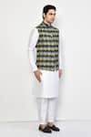 Buy_Arihant Rai Sinha_Blue Cotton Blend Printed Ikat Bundi And Kurta Set 