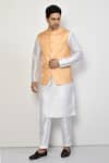 Buy_Arihant Rai Sinha_Orange Kurta And Pant Cotton Blend Plain Solid Bundi & Set _at_Aza_Fashions