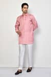 Buy_Arihant Rai Sinha_Pink Kurta Satin Plain Straight Short And Pant Set _at_Aza_Fashions